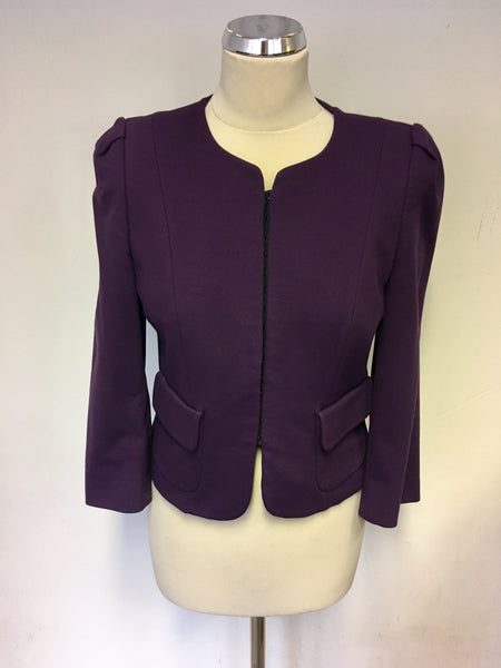 PHASE EIGHT PURPLE HOOK & EYE FASTEN BOX JACKET SIZE 10