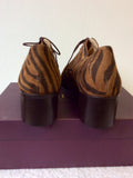 BRAND NEW DUO BROWN TIGER PRINT SUEDE LACE UP HEELS SIZE 8/42