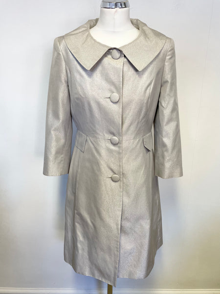 LK BENNETT SILVER METALIC 3/4 SLEEVE METALLIC SPECIAL OCCASION COAT SIZE 10