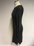 JAEGER DARK GREY KNIT LONG SLEEVE DRESS SIZE S