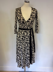 COAST BLACK & WHITE PRINT SILK WRAP DRESS SIZE 8