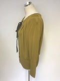 ELIE TAHARI MUSTARD TIE FRONT LONG SLEEVE MERINO WOOL CARDIGAN SIZE L