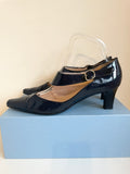 RUSSELL & BROMLEY NAVY BLUE PATENT LEATHER BUCKLE STRAP HEELS SIZE 6/39