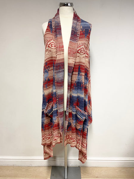 DENIM & SUPPLY RALPH LAUREN MULTI COLOURED KNIT SLEEVELESS CARDIGAN ONE SIZE