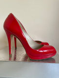 KAREN MILLEN RED PATENT LEATHER PEEPTOE HEELS SIZE 6.5/39.5