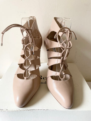 LK BENNETT HONOR TRENCH ( NUDE/ BLUSH) LACE UP CAGE LEATHER HEELS SIZE 7.5/ 41
