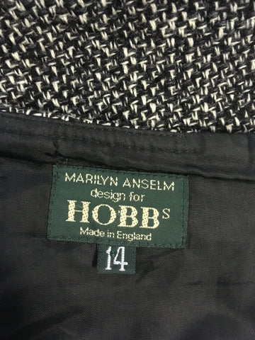 HOBBS BLACK & WHITE MARL WOOL & CASHMERE SKIRT SIZE 14