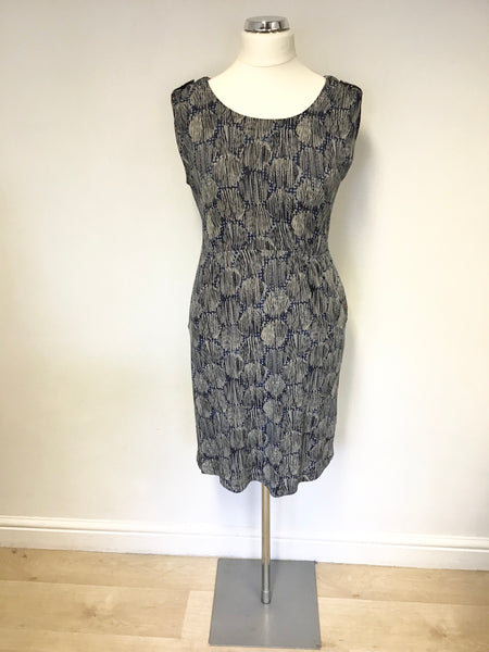 WHITE STUFF BLUE & GREY PRINT STRETCH JERSEY DRESS SIZE 12