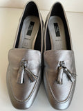 BRAND NEW MARKS & SPENCER PEWTER LEATHER TASSEL TRIM LOAFER FLATS SIZE 5.5/39 WIDE FIT