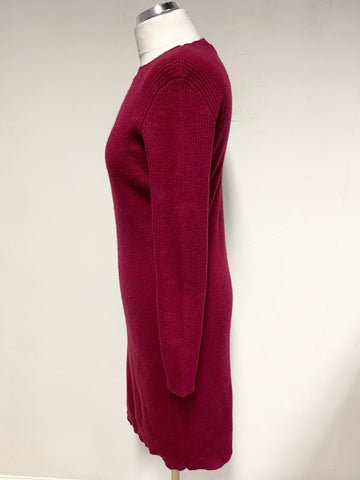 DENNER 100% CASHMERE RED RIB KNIT JUMPER DRESS SIZE L