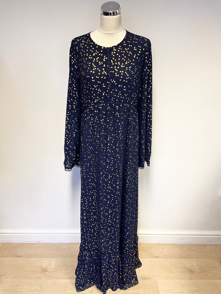 MICHAEL KORS NAVY & GOLD PRINT LATTICE GEORGETTE MAXI DRESS SIZE L Whispers Dress Agency MICHAEL KORS NAVY & GOLD PRINT LATTICE GEORGETTE MAXI DRESS SIZE L Whispers Dress Agency