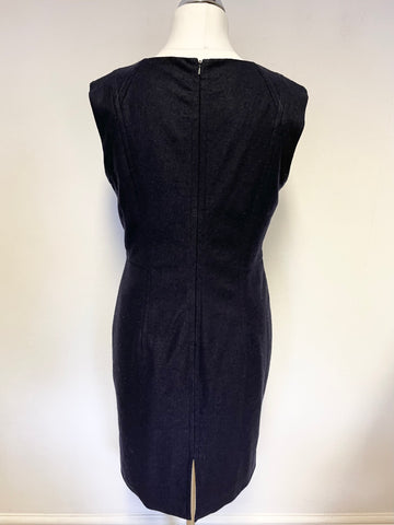 HOBBS NAVY BLUE WOOL BLEND SLEEVELESS PENCIL DRESS SIZE 14