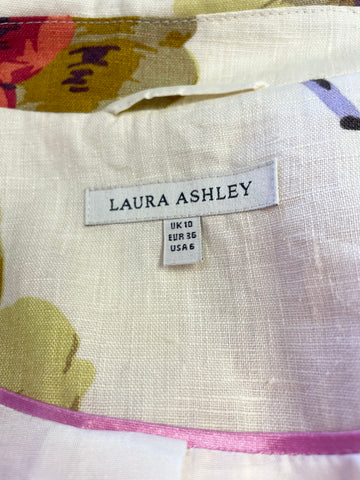 LAURA ASHLEY CREAM FLORAL PRINT LINEN BELTED SPECIAL OCCASION COAT SIZE 10