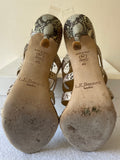 LK BENNETT CAPRI BEIGE & LAVENDER SNAKESKIN HEEL SANDALS SIZE 7/40