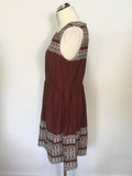 HOBBS NW3 TERRACOTTA & WHITE EMBROIDERED SLEEVELESS FIT & FLARE DRESS SIZE 12