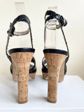 BRAND NEW LK BENNETT NAVY BLUE LEATHER PLAITED WEAVE CORK PLATFORM & HEEL SANDALS SIZE 5/38