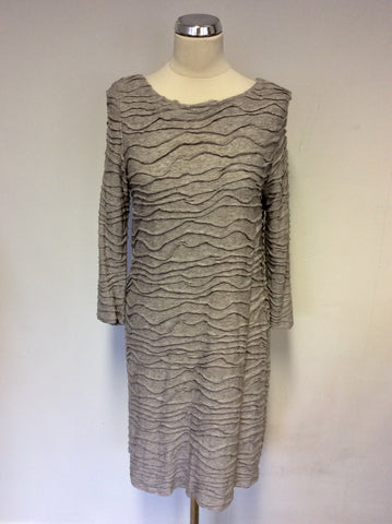 PHASE EIGHT LIGHT GREY STRETCH JERSEY RIBBED DESIGN DRESS SIZE 14