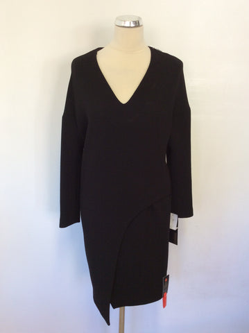 BRAND NEW CoSTUME NATIONAL BLACK WOOL LONG SLEEVE SHIFT DRESS SIZE 40 UK 12