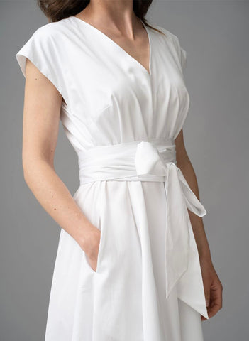 BRAND NEW THE SHIRT COMPANY ADELAIDE WHITE COTTON TIE BELT FIT & FLARE DRESS SIZE 12