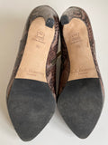 LK BENNETT BROWN SNAKESKIN LEATHER ZIP SIDE HEELS SIZE 3.5/36