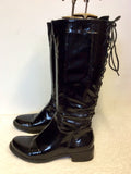 MODA IN PELLE BLACK PATENT LACE UP BACK BOOTS SIZE 5/38
