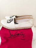 CHRISTIAN LOUBOUTIN WHITE CANVAS EMBROIDERED CREST FROST ESADRILLE FLATS SIZE 6/39