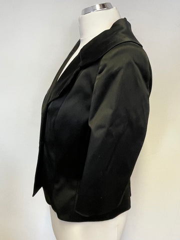 COAST BLACK SATIN FITTED HALF SLEEVE SPECIAL OCCASION/ EVENING JACKET SIZE 14