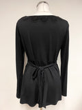LK BENNETT BLACK EMBROIDERED TRIM TIE REAR LONG SLEEVE TOP SIZE S