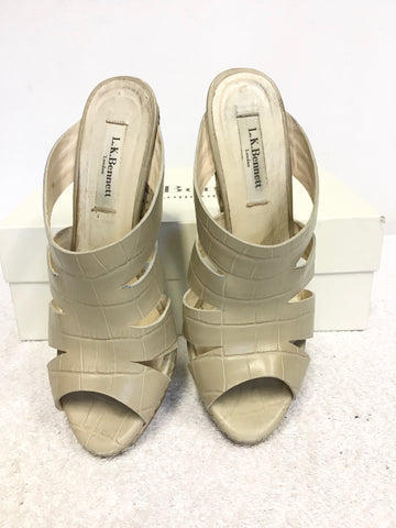 LK BENNETT LIA TAUPE CROC LEATHER WEDGE HEEL MULES SIZE 3.5/36