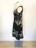 MONSOON BLACK WITH SILVER & IVORY FLORAL EMBROIDERY SLEEVELESS OCCASION DRESS SIZE 10