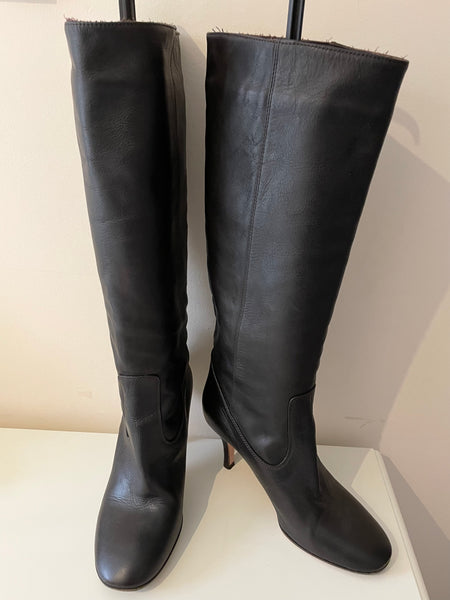 HOBBS DARK BROWN LEATHER KNEE LENGTH BOOTS SIZE 6/39