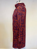 BRAND NEW JAEGER RED & NAVY BLUE PRINT LONG SLEEVE SHIFT DRESS SIZE 12