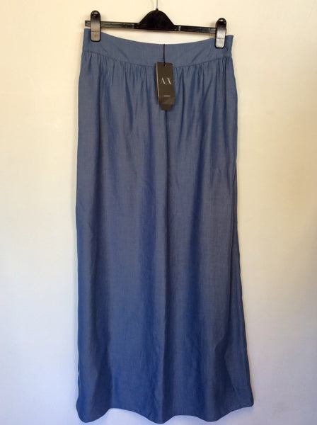 BRAND NEW ARMANI EXCHANGE LIGHT INDIGO BLUE CHAMBRAY MAXI SKIRT SIZE 10