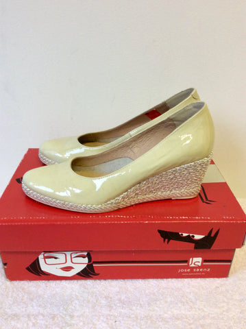 JOSE SAENZ BEIGE PATENT LEATHER WEDGE HEELS SIZE 4/37