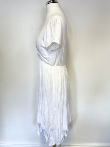 PHASE EIGHT WHITE SHORT SLEEVE STRETCH JERSEY & SILK PARACHUTE HEMLINE DRESS SIZE M