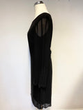 GINA BACCONI BLACK BEAD TRIMMED LONG SLEEVED SHIFT DRESS SIZE 8