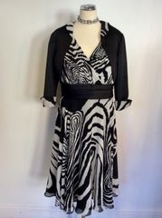 BRAND NEW RENATA BLACK & WHITE ZEBRA PRINT DRESS & BOLERO JACKET SIZE 16