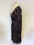 GHOST BLACK FLORAL PRINT LONG SLEEVE DRESS SIZE L