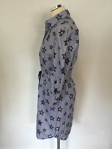 BRAND NEW SANDRO PARIS BLUE & WHITE STRIPE EMBROIDERED STAR SHIRT DRESS SIZE 1 UK S