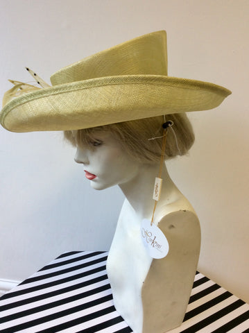BRAND NEW HAWKINS COLLECTION PALE LIME BOW & FEATHER TRIM FORMAL HAT