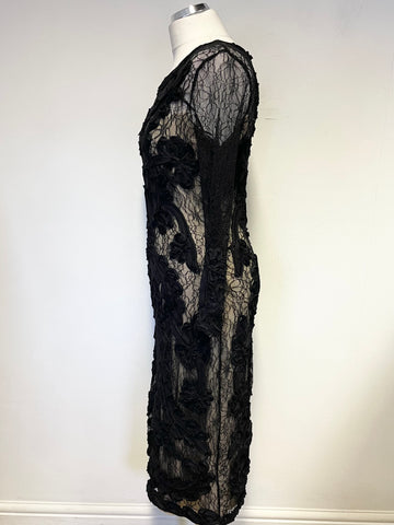 PHASE EIGHT BLACK LACE OVER CREAM SPECIAL OCCASION  PENCIL DRESS SIZE 14