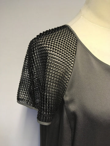 REISS GREY ZOWIE MESH SLEEVE SHIFT DRESS SIZE 8/10
