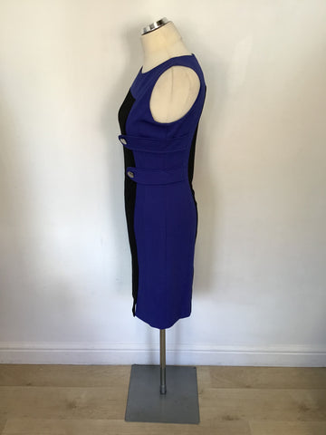 KAREN MILLEN BLACK & BLUE SLEEVELESS PENCIL DRESS SIZE 12