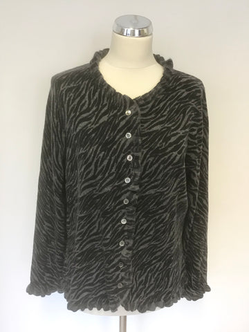 PURE COLLECTION BLACK & GREY DESIGN 100% CASHMERE FRILL EDGE CARDIGAN SIZE L