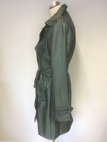 DENNIS BY DENNIS BASO GREEN BELTED KNEE LENGTH MAC SIZE S