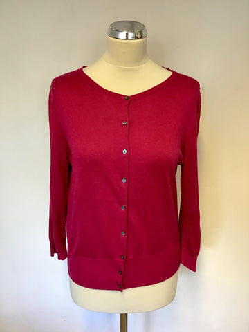 HOBBS DEEP PINK SILK,COTTON & CASHMERE 3/4 SLEEVE CARDIGAN SIZE 16