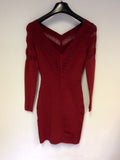 KAREN MILLEN RED LACE TRIM STRETCH BODYCON DRESS SIZE 1 UK 8/10