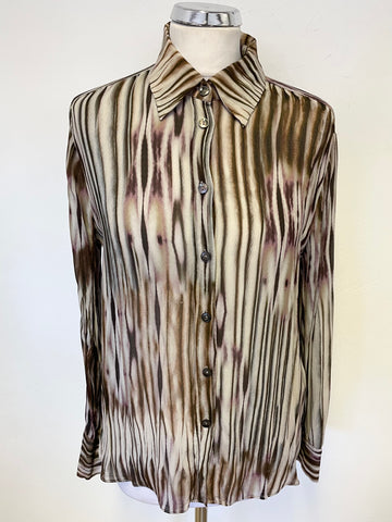 MASSIMO DUTTI BROWN,GREY & MAROON STRIPED LONG SLEEVE BLOUSE SIZE 16