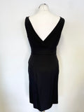 DIANE VON FURSTENBERG BLACK SILK FRILL FRONT SLEEVELESS PENCIL DRESS SIZE 8 UK 10