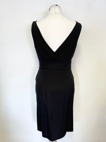DIANE VON FURSTENBERG BLACK SILK FRILL FRONT SLEEVELESS PENCIL DRESS SIZE 8 UK 10